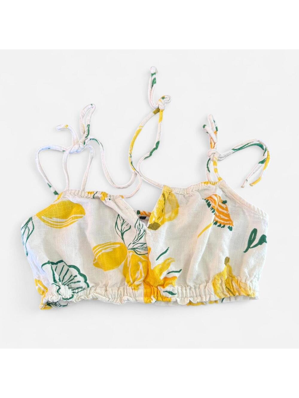 Tropical Yellow and white floral H&M Divided crop top, size XXS